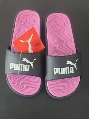 Puma Black Slides with Pink Footbed